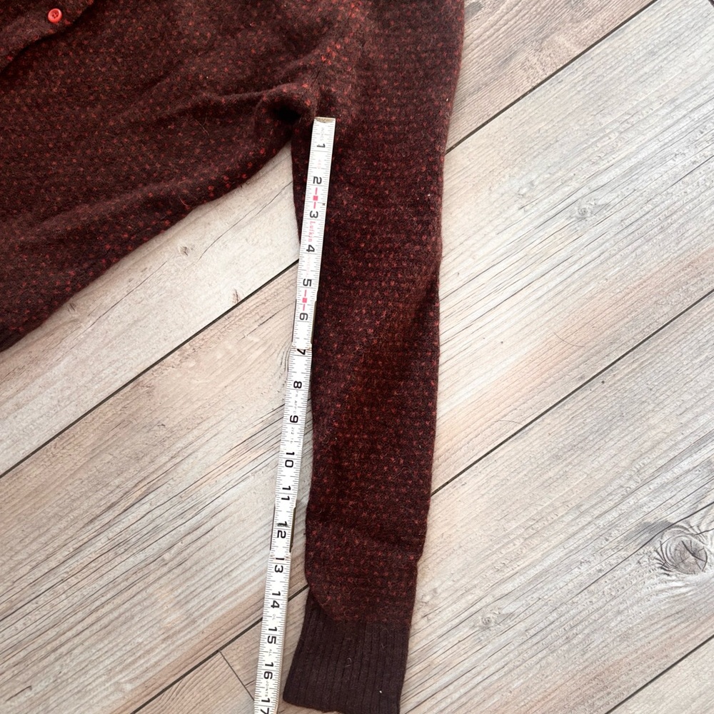 Vintage 100% Lambs Wool Eagles Eye Brown Patterned Cardigan Sweater Small - Picture 6 of 8